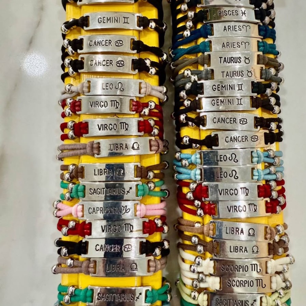 Yellow and Blue Beaded Elastic Bracelets with Metal Plates